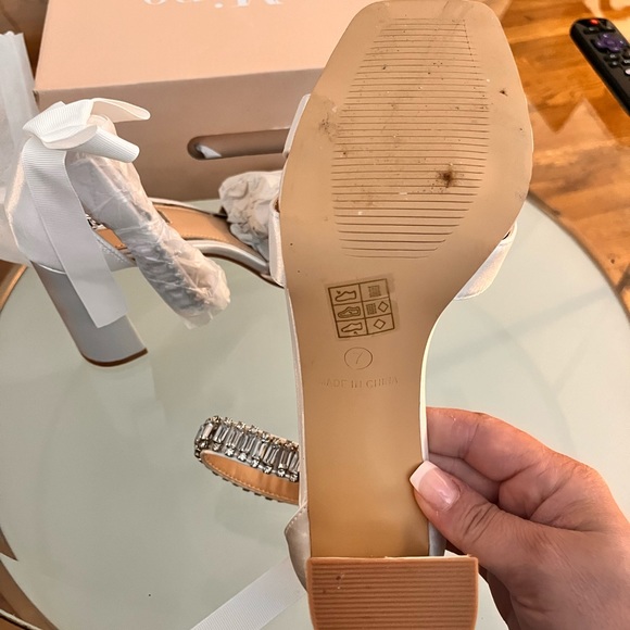 Ivory Rhinestone Wedding Heels With Bow on back - Picture 2 of 4